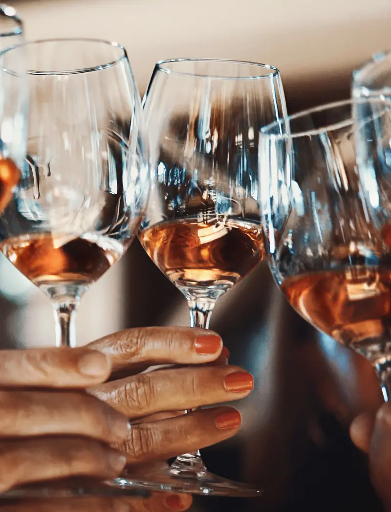 three glasses of select rose wine