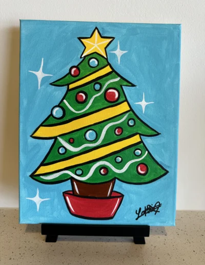 Presketched canvas with a christmas tree for paint and sip in Spanish Fort