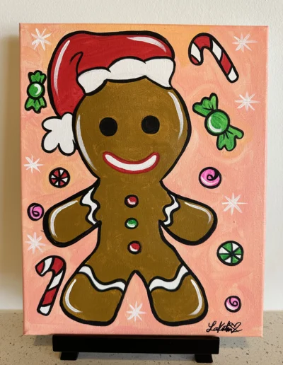 Presketched canvas with a gingerbread man for paint and sip in Spanish Fort