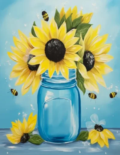 Sun flowers in Jar Canvas for Paint and Sip